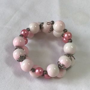 Pink ombré bracelet, memory bracelet in silver tone